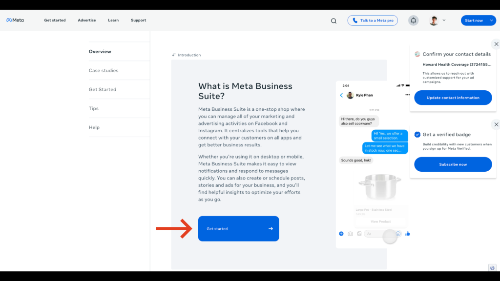 Meta Business Suite screen showing the Create Business Portfolio or Create Business Account button.